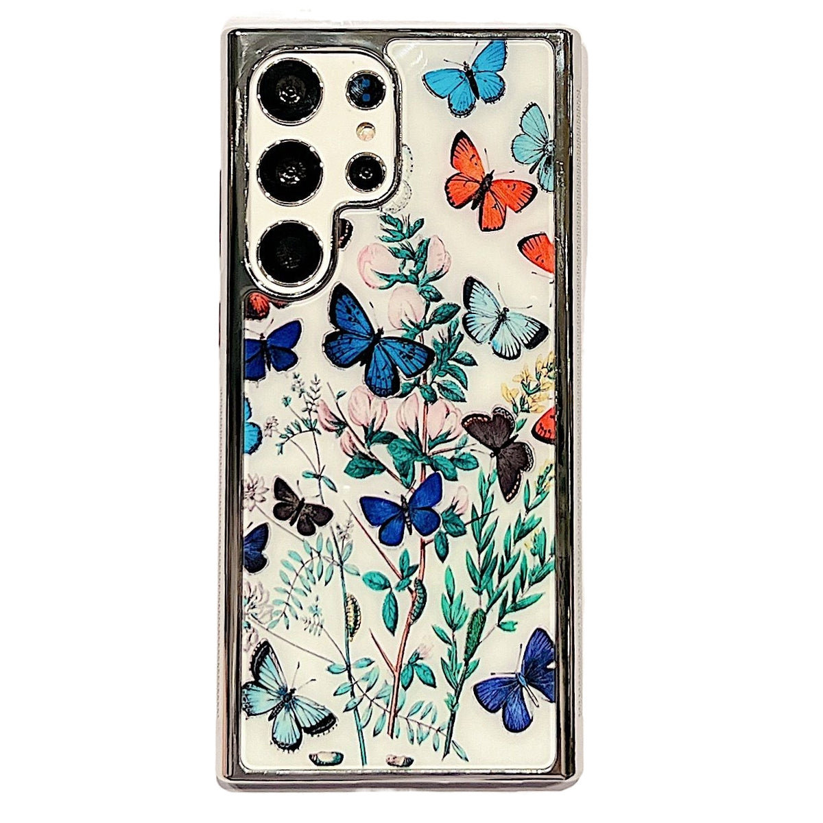 PC+TPU Phone Case for Samsung Galaxy S22 Ultra 5G Flower Pattern Electroplating Edge IMD Cover - Style A