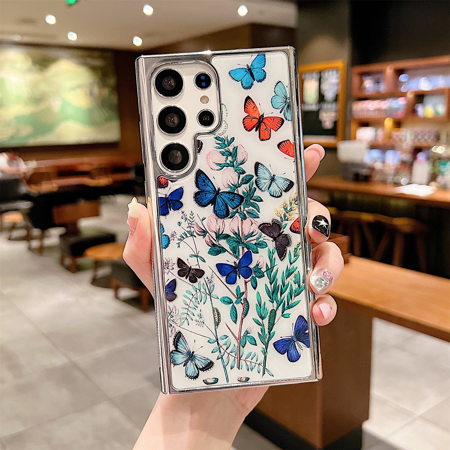 PC+TPU Phone Case for Samsung Galaxy S22 Ultra 5G Flower Pattern Electroplating Edge IMD Cover - Style A