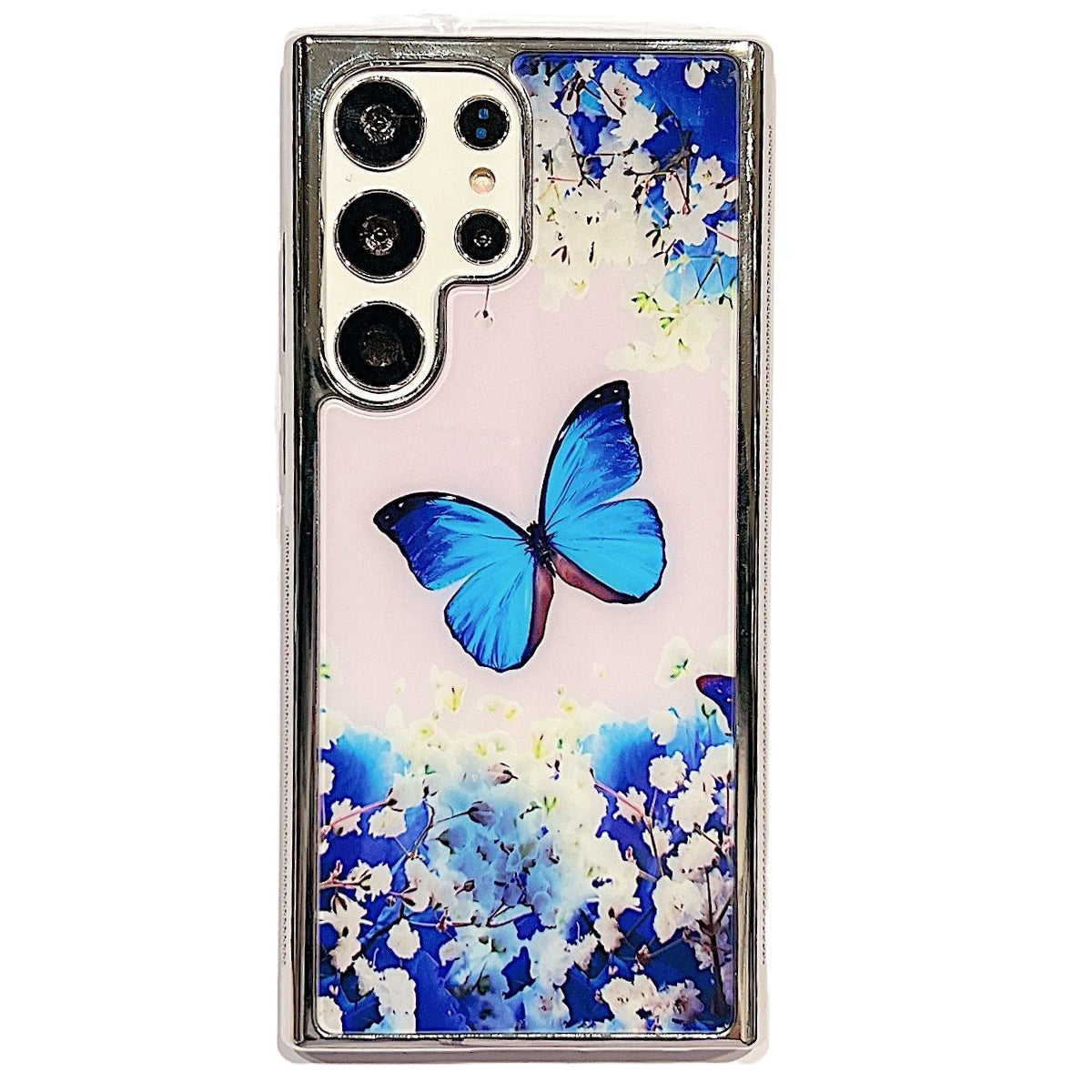 PC+TPU Phone Case for Samsung Galaxy S22 Ultra 5G Flower Pattern Electroplating Edge IMD Cover - Style C