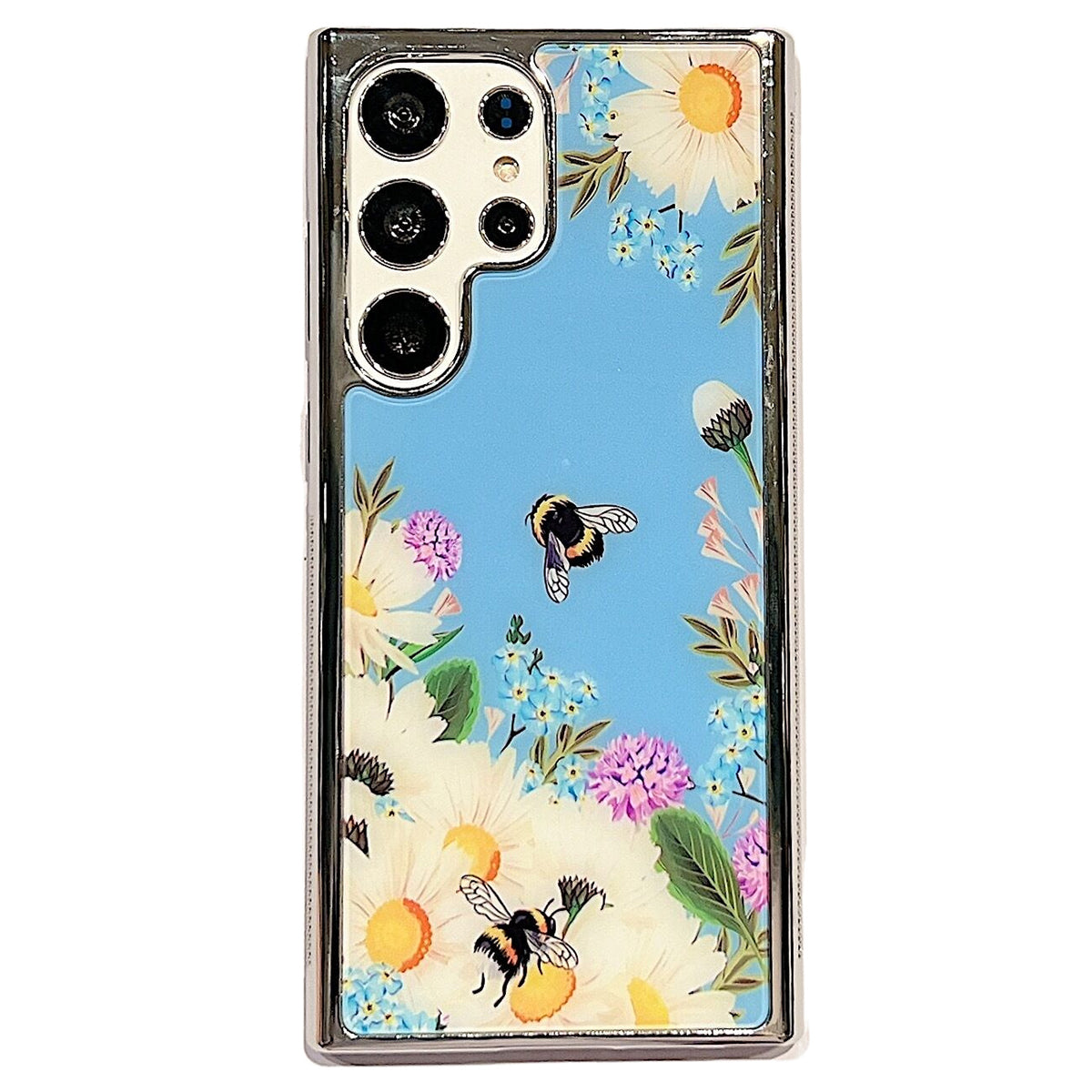 PC+TPU Phone Case for Samsung Galaxy S22 Ultra 5G Flower Pattern Electroplating Edge IMD Cover - Style D