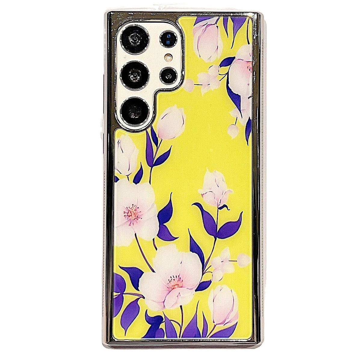 PC+TPU Phone Case for Samsung Galaxy S22 Ultra 5G Flower Pattern Electroplating Edge IMD Cover - Style E