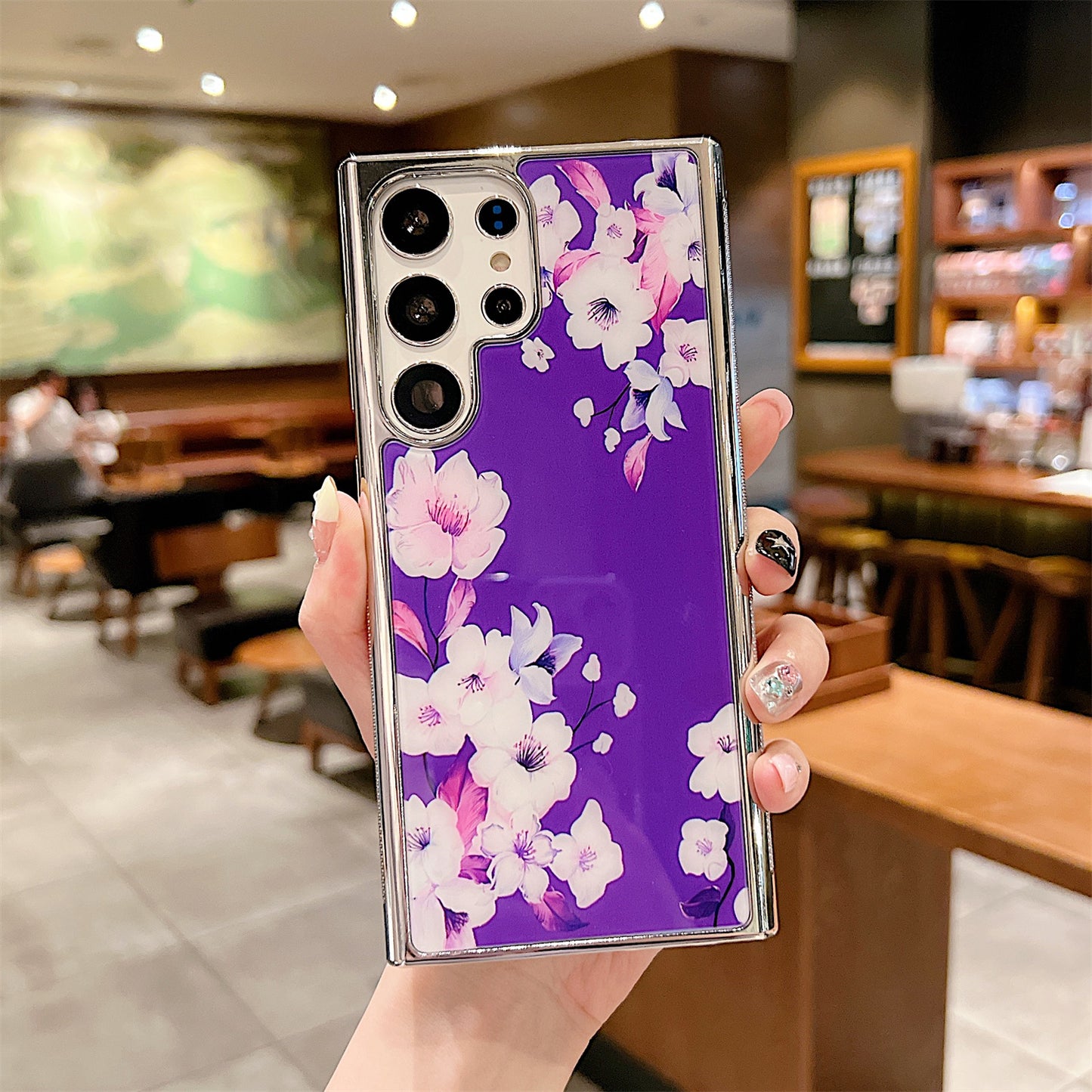 PC+TPU Phone Case for Samsung Galaxy S22 Ultra 5G Flower Pattern Electroplating Edge IMD Cover - Style F
