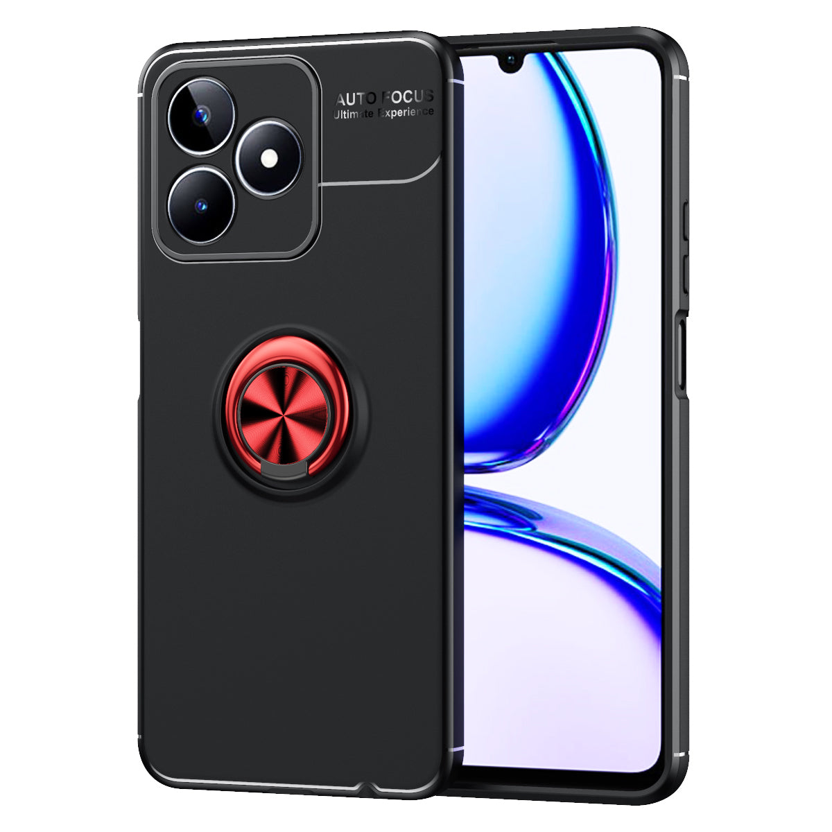 Protective Cover for Realme C35 4G Kickstand TPU Phone Case Anti-drop Ring Holder Phone Shell - Black / Red