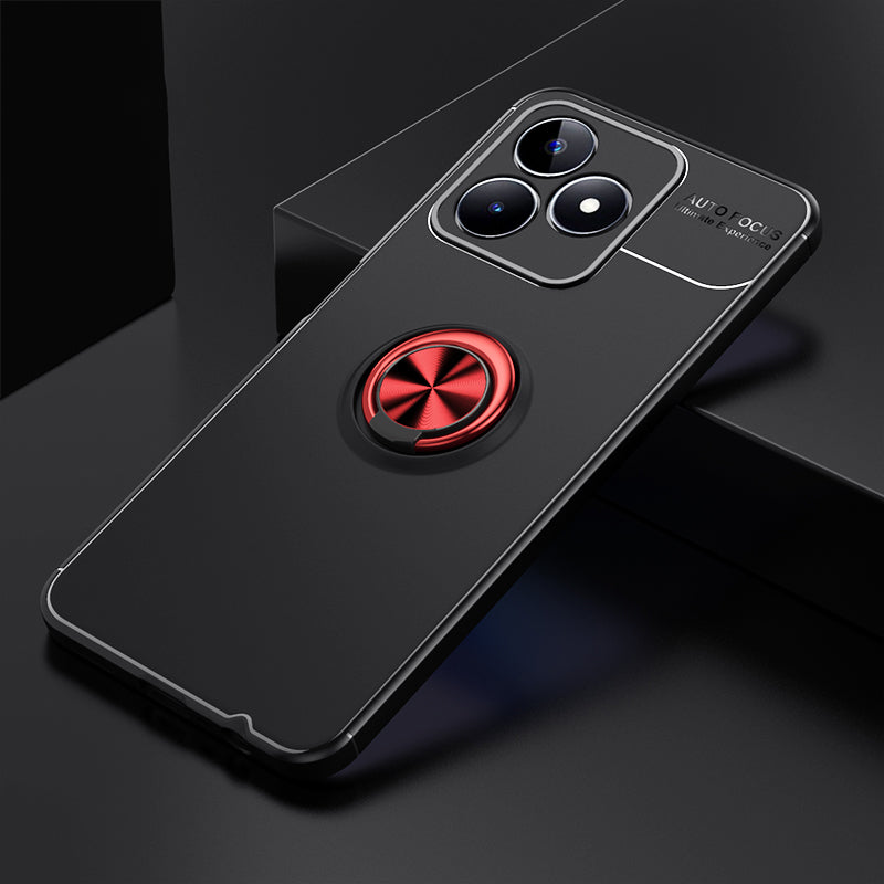 Protective Cover for Realme C35 4G Kickstand TPU Phone Case Anti-drop Ring Holder Phone Shell - Black / Red