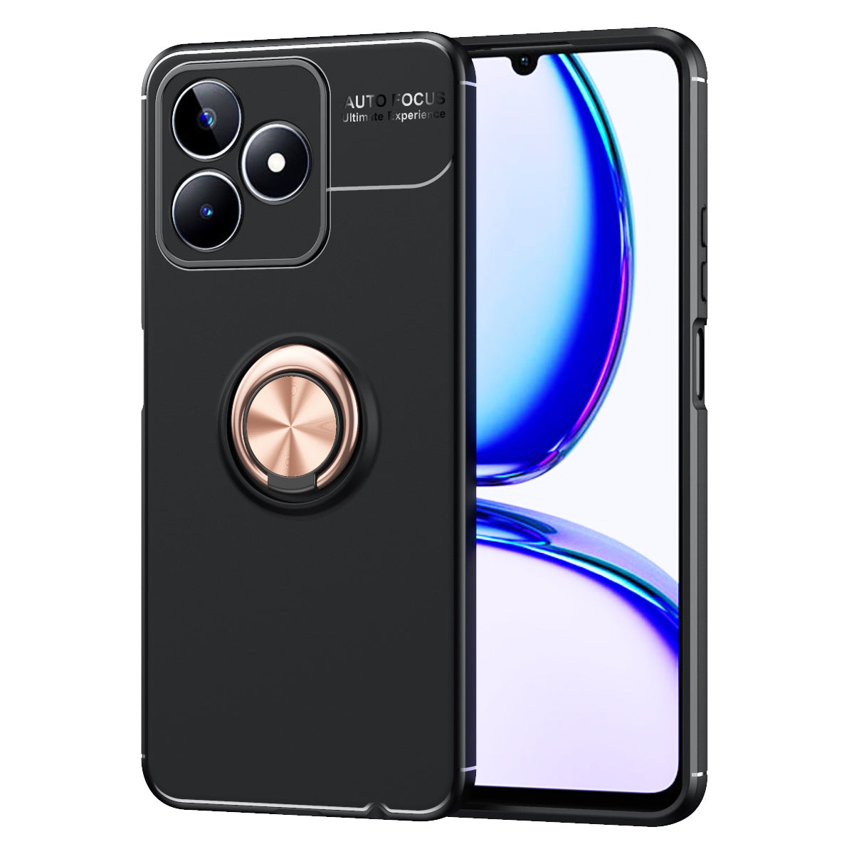 Protective Cover for Realme C35 4G Kickstand TPU Phone Case Anti-drop Ring Holder Phone Shell - Black / Rose Gold
