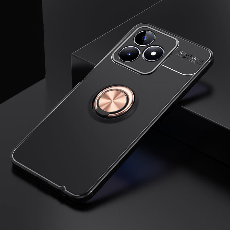 Protective Cover for Realme C35 4G Kickstand TPU Phone Case Anti-drop Ring Holder Phone Shell - Black / Rose Gold