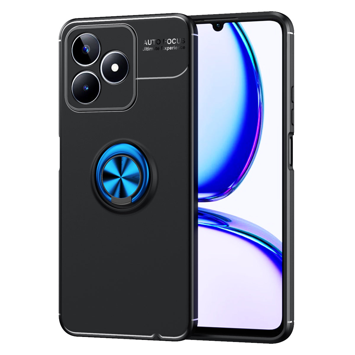 Protective Cover for Realme C35 4G Kickstand TPU Phone Case Anti-drop Ring Holder Phone Shell - Black / Blue