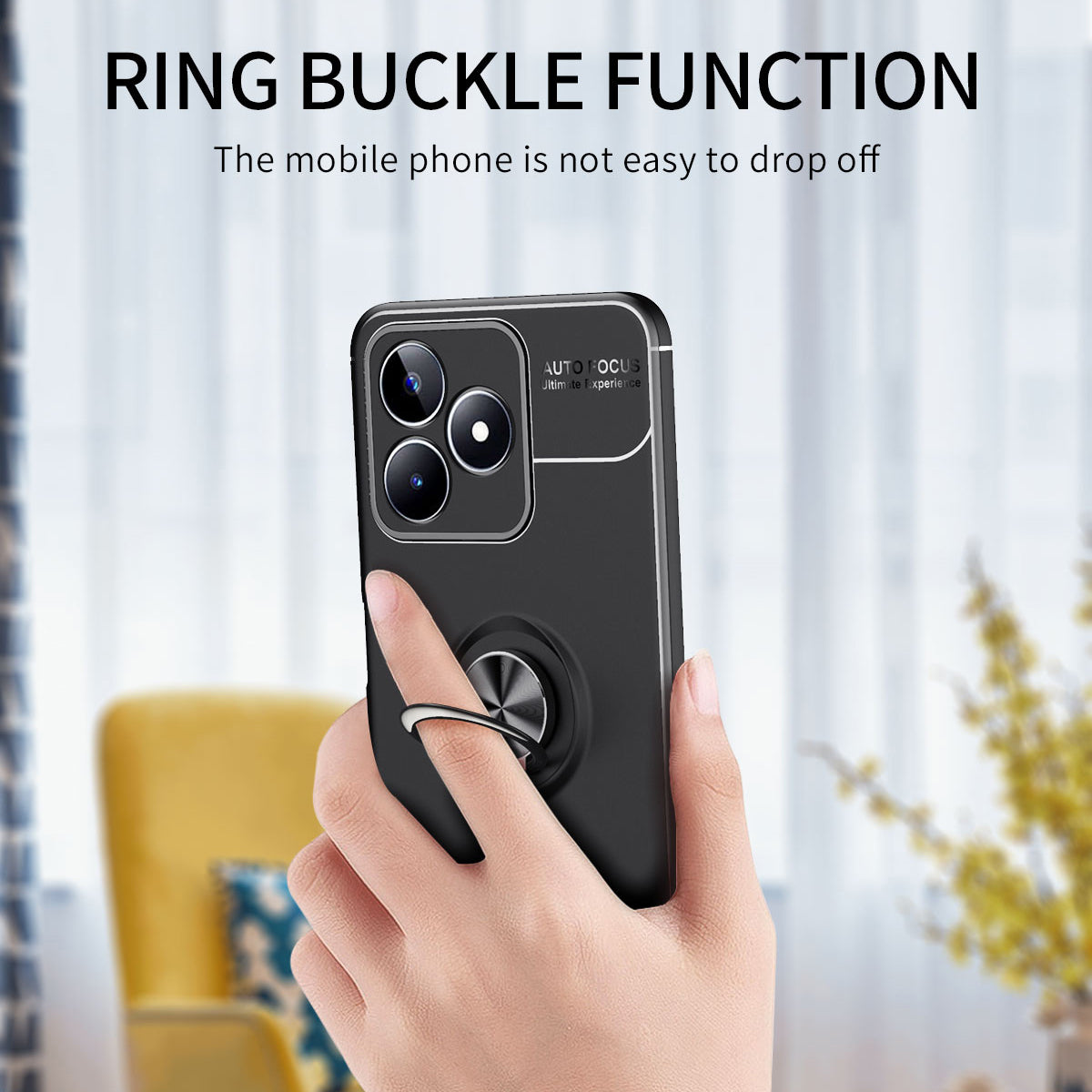 Protective Cover for Realme C35 4G Kickstand TPU Phone Case Anti-drop Ring Holder Phone Shell - Black / Blue