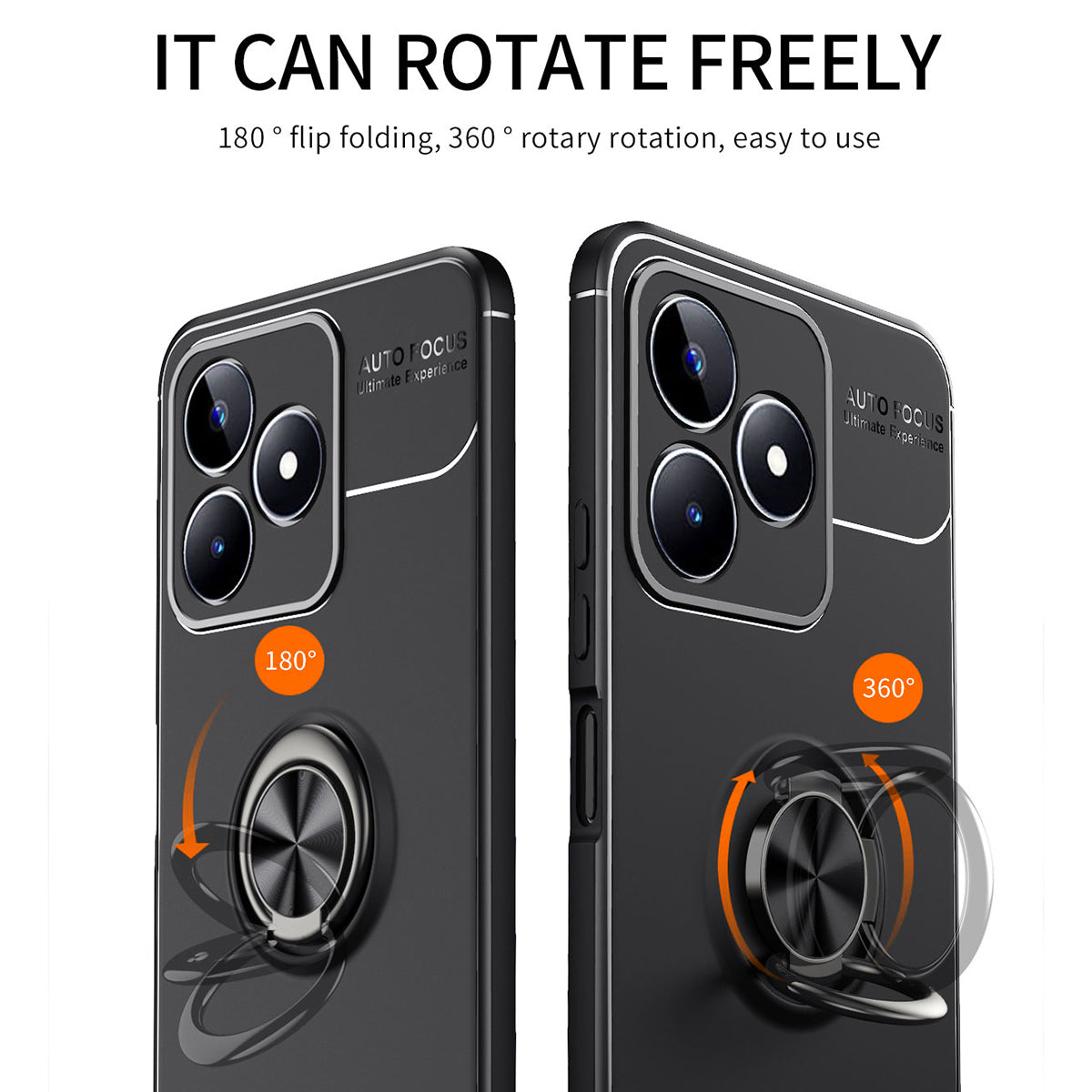 Protective Cover for Realme C35 4G Kickstand TPU Phone Case Anti-drop Ring Holder Phone Shell - Black / Blue