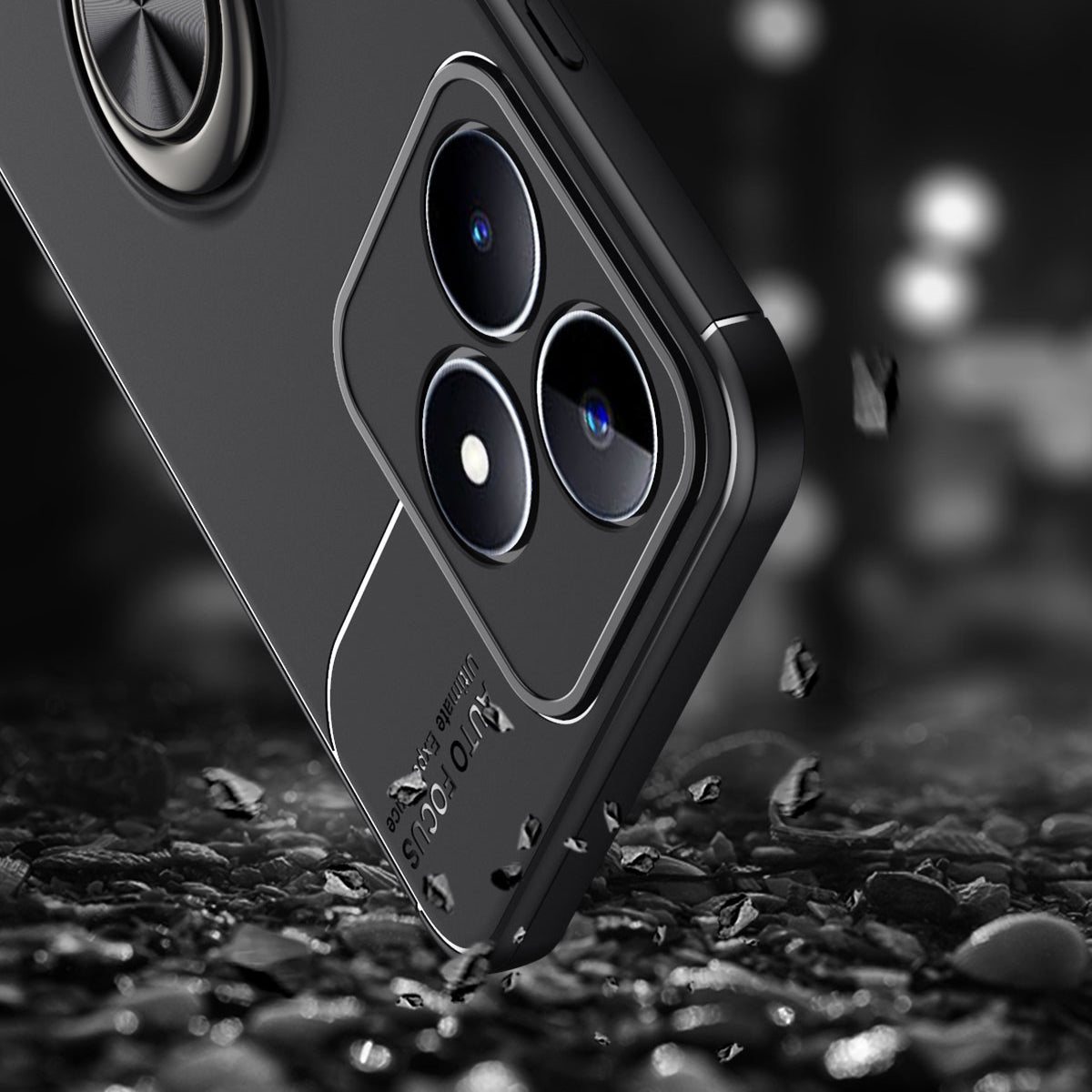 Protective Cover for Realme C35 4G Kickstand TPU Phone Case Anti-drop Ring Holder Phone Shell - Black / Blue