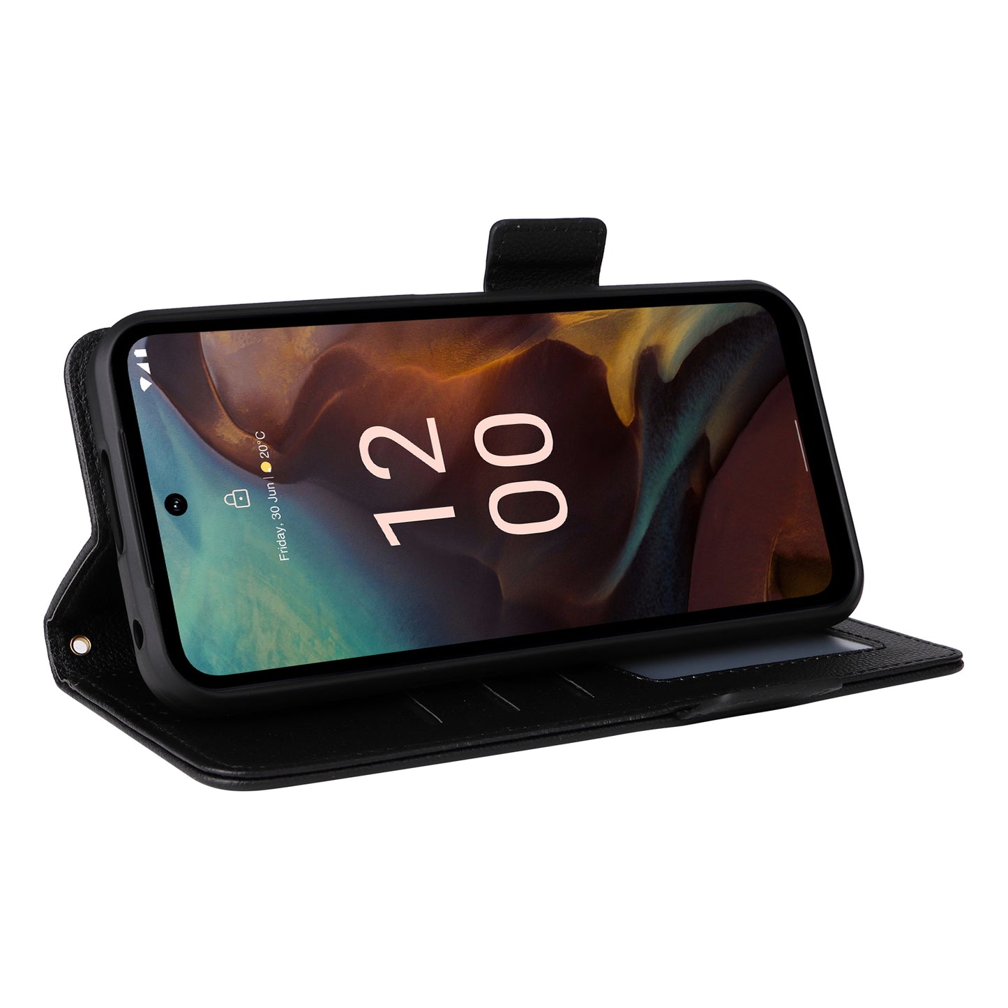 Wallet Stand Phone Case for Nokia XR21 Litchi Texture PU Leather Shockproof Cover - Black