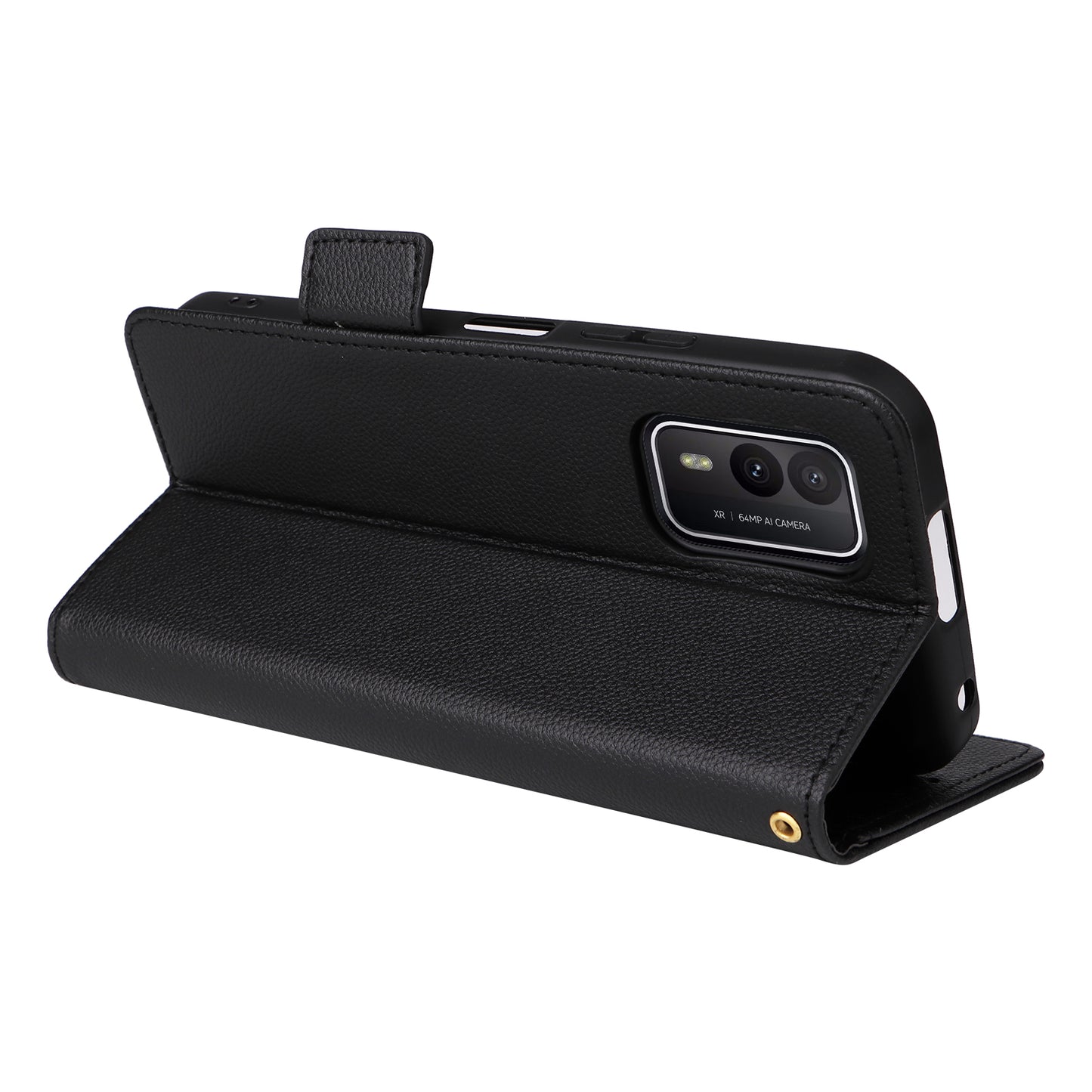 Wallet Stand Phone Case for Nokia XR21 Litchi Texture PU Leather Shockproof Cover - Black
