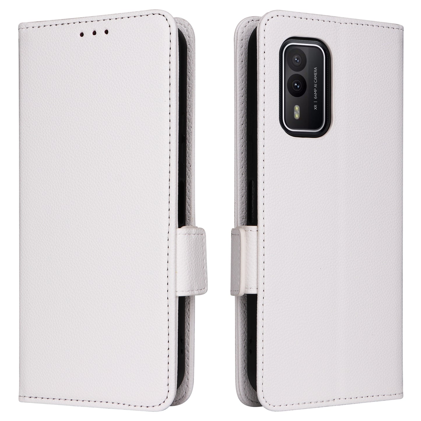 Wallet Stand Phone Case for Nokia XR21 Litchi Texture PU Leather Shockproof Cover - White