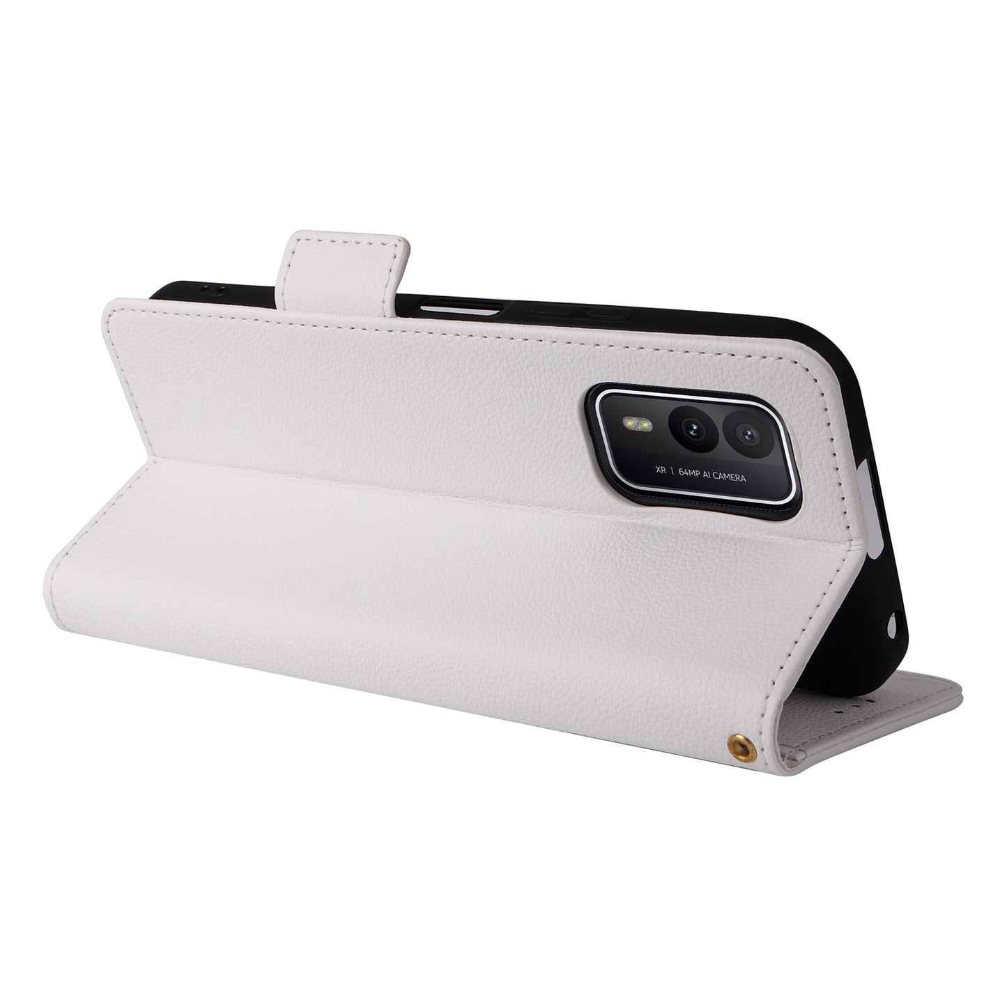 Wallet Stand Phone Case for Nokia XR21 Litchi Texture PU Leather Shockproof Cover - White