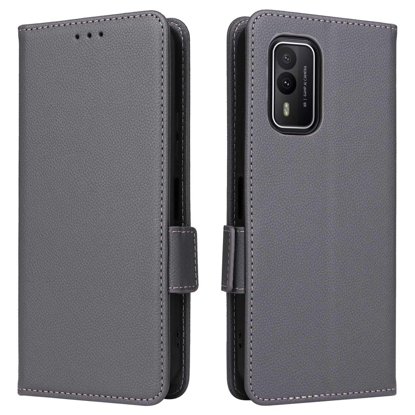 Wallet Stand Phone Case for Nokia XR21 Litchi Texture PU Leather Shockproof Cover - Grey