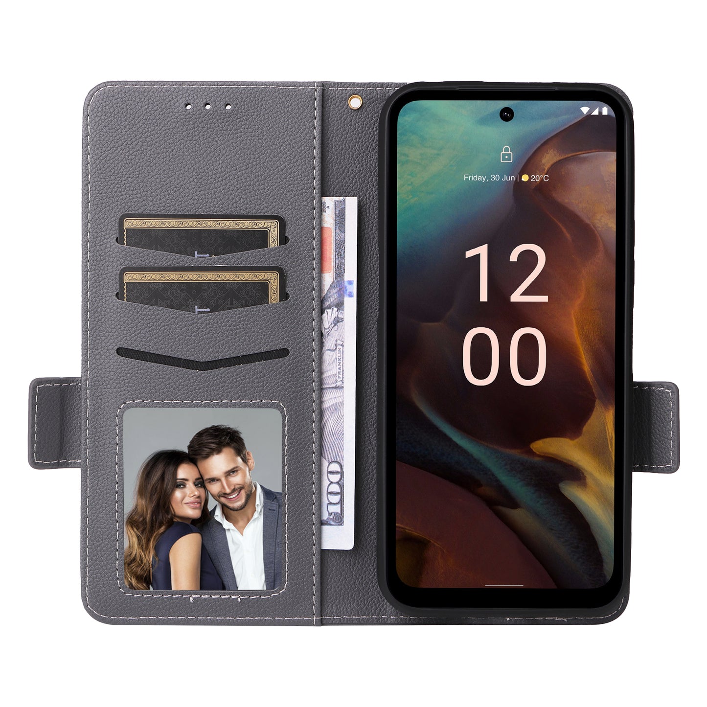 Wallet Stand Phone Case for Nokia XR21 Litchi Texture PU Leather Shockproof Cover - Grey