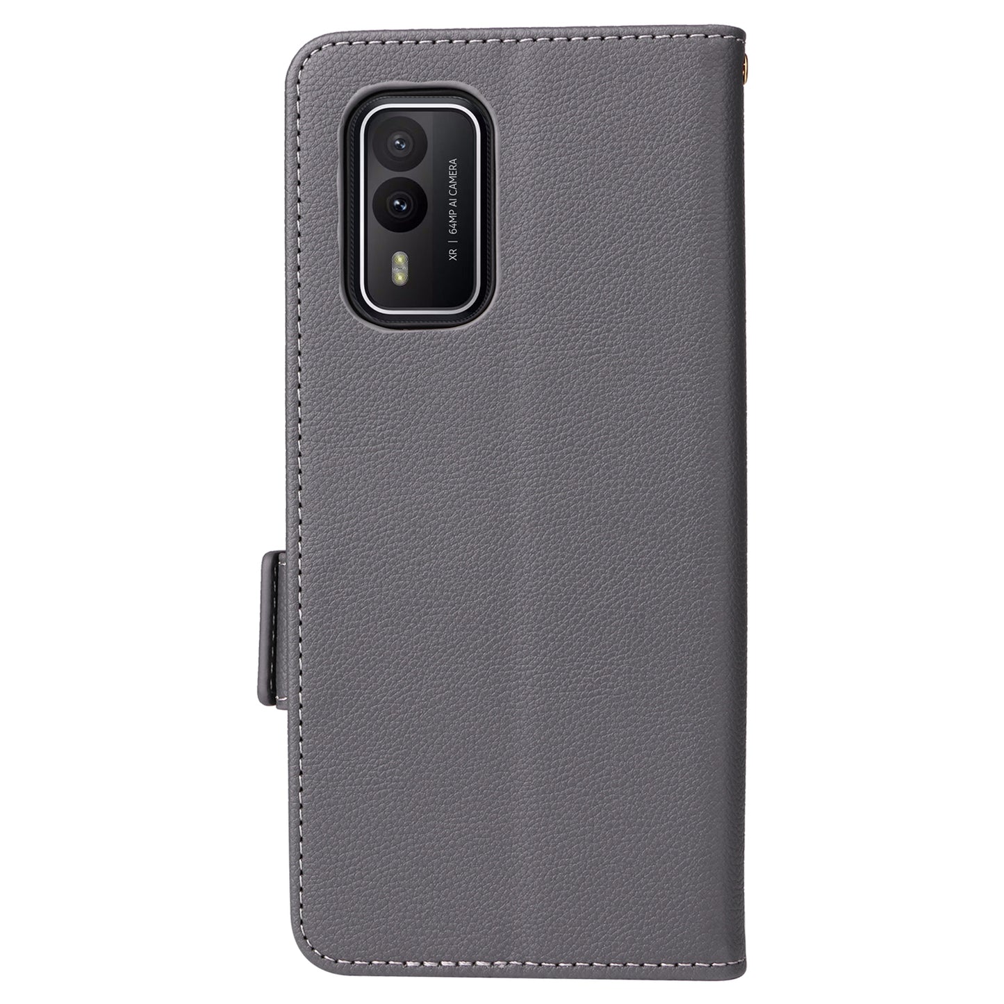 Wallet Stand Phone Case for Nokia XR21 Litchi Texture PU Leather Shockproof Cover - Grey