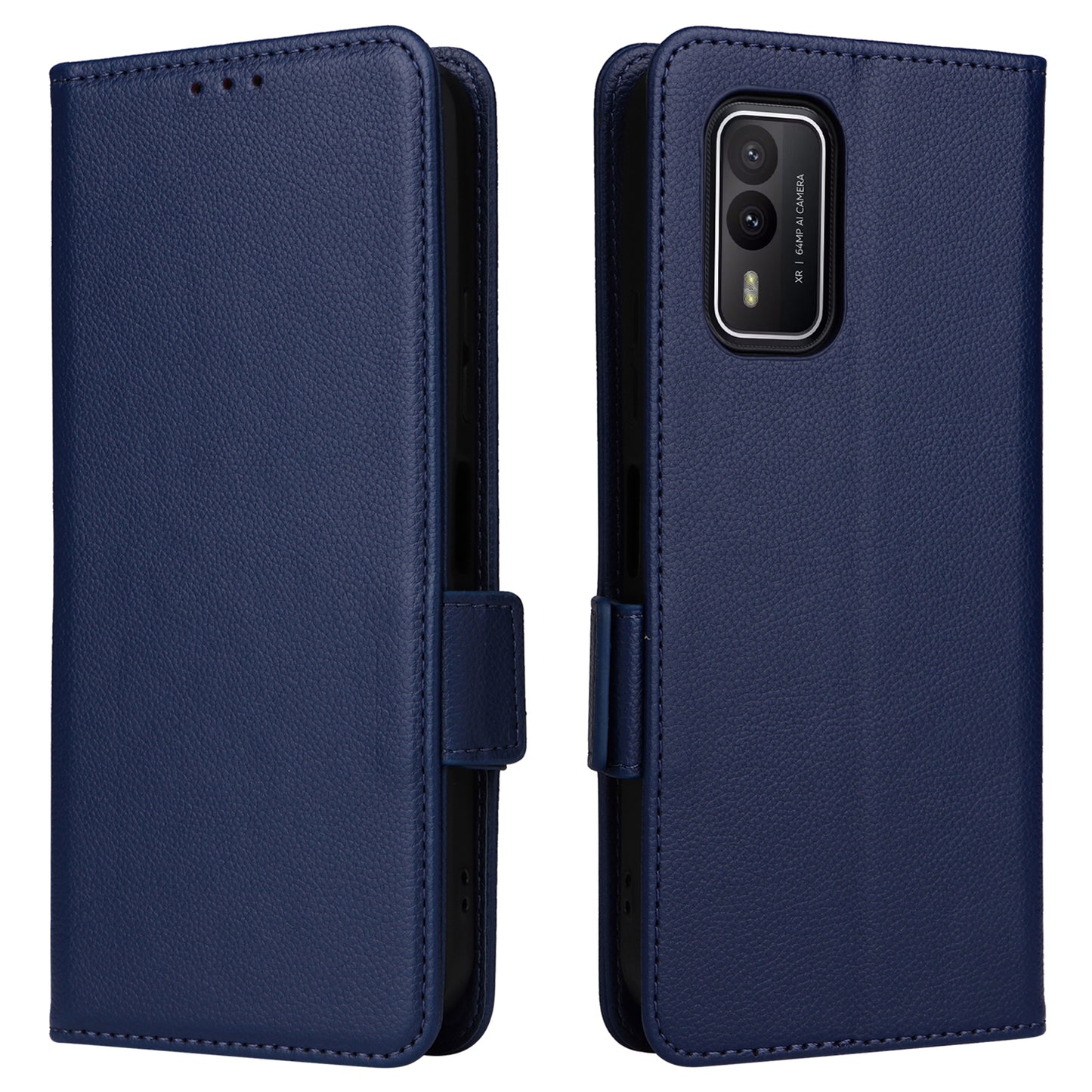 Wallet Stand Phone Case for Nokia XR21 Litchi Texture PU Leather Shockproof Cover - Dark Blue
