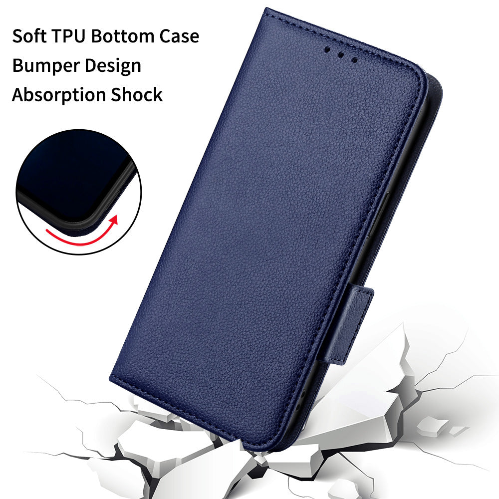 Wallet Stand Phone Case for Nokia XR21 Litchi Texture PU Leather Shockproof Cover - Dark Blue
