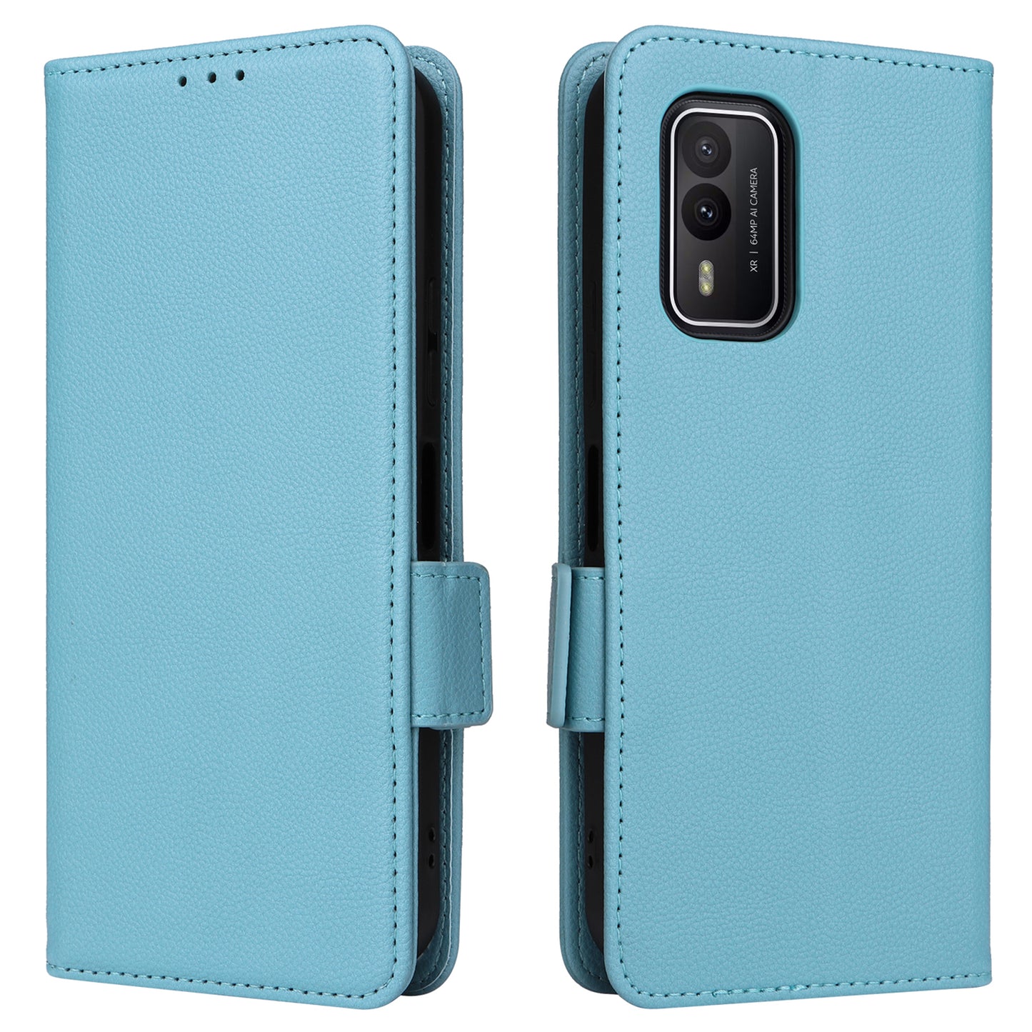 Wallet Stand Phone Case for Nokia XR21 Litchi Texture PU Leather Shockproof Cover - Baby Blue