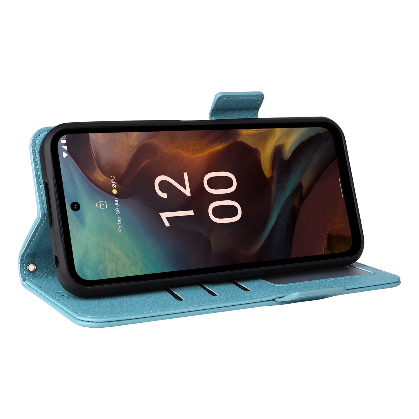 Wallet Stand Phone Case for Nokia XR21 Litchi Texture PU Leather Shockproof Cover - Baby Blue