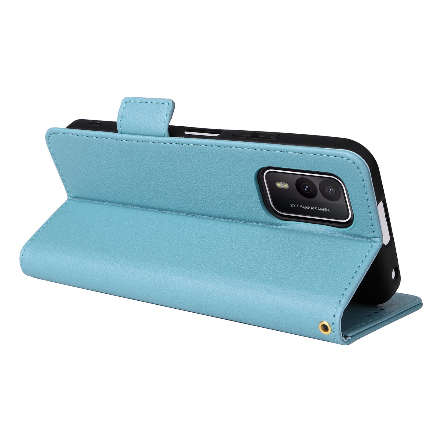 Wallet Stand Phone Case for Nokia XR21 Litchi Texture PU Leather Shockproof Cover - Baby Blue