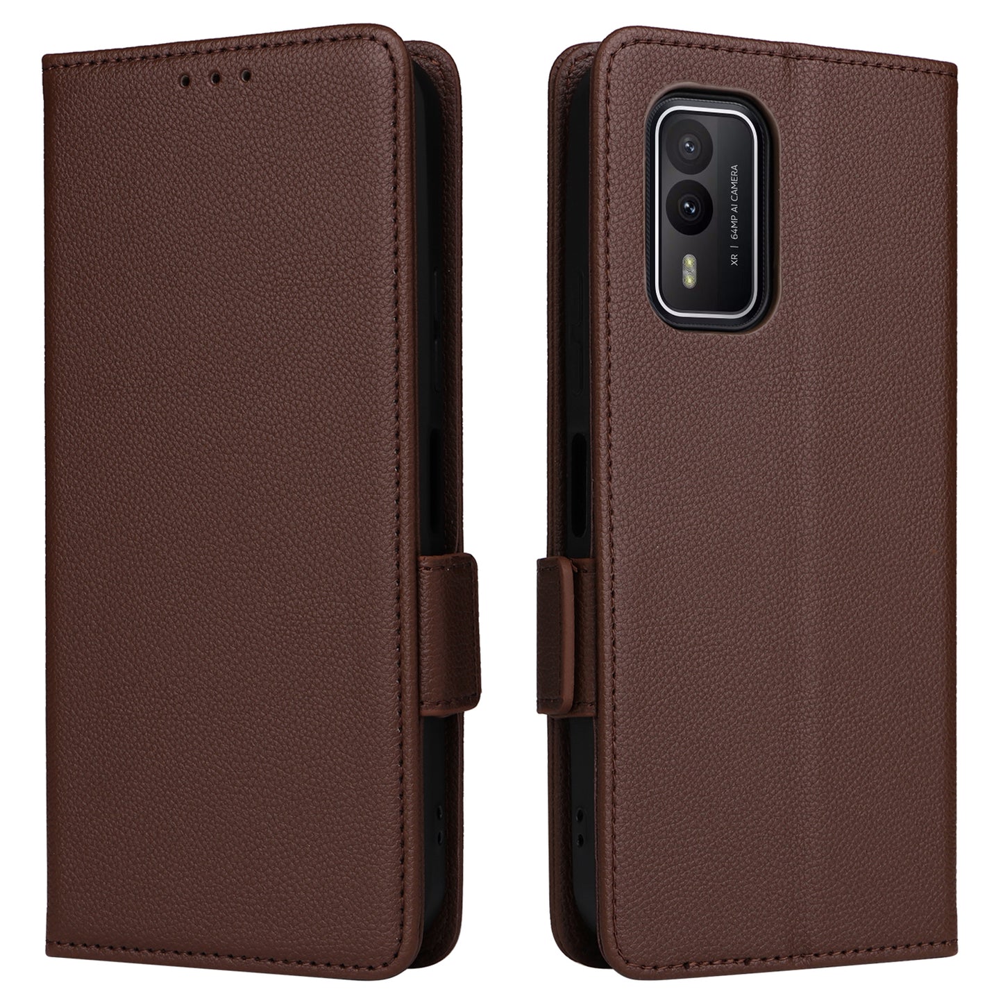 Wallet Stand Phone Case for Nokia XR21 Litchi Texture PU Leather Shockproof Cover - Brown