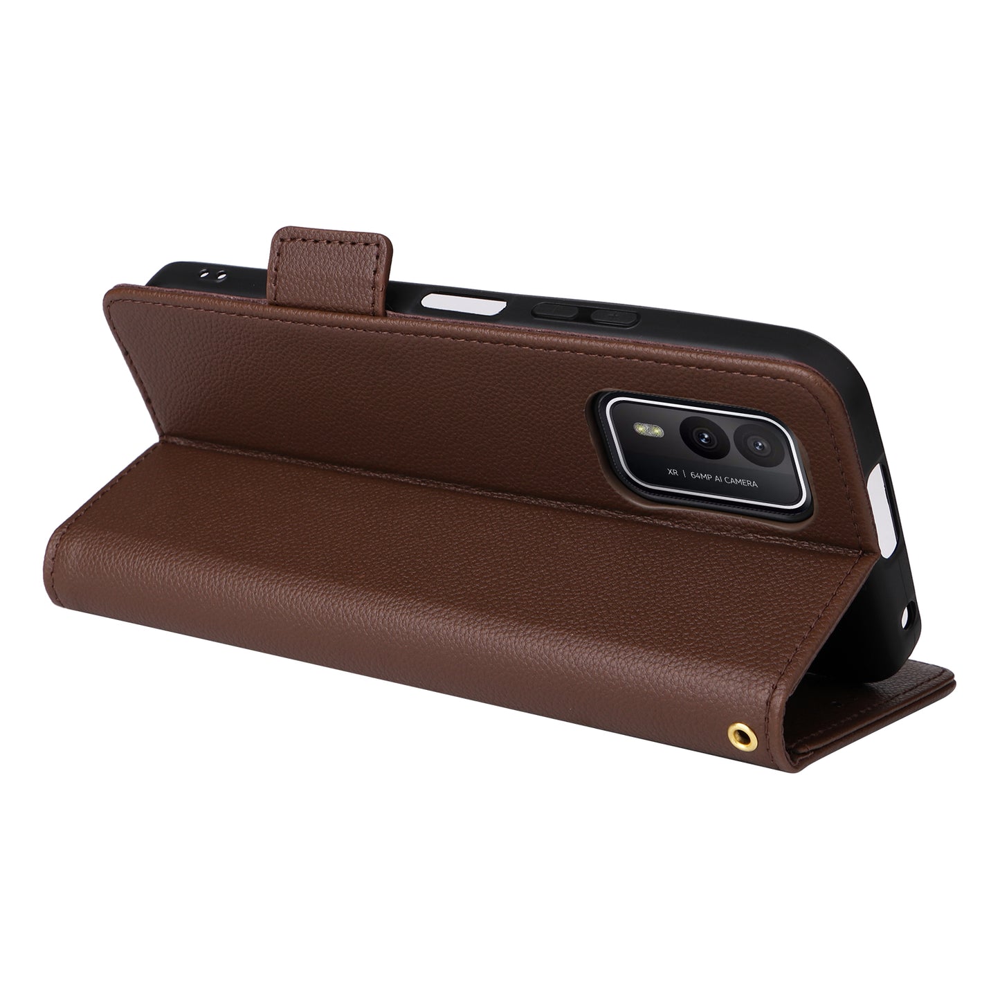 Wallet Stand Phone Case for Nokia XR21 Litchi Texture PU Leather Shockproof Cover - Brown