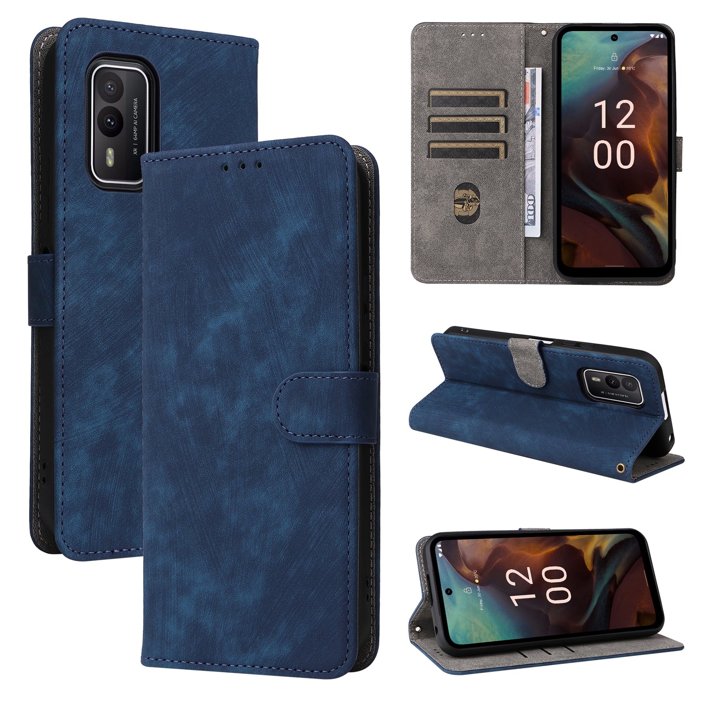 Uniqkart for Nokia XR21 RFID Blocking Phone Cover Wallet Stand Shell Shockproof Leather Case - Blue