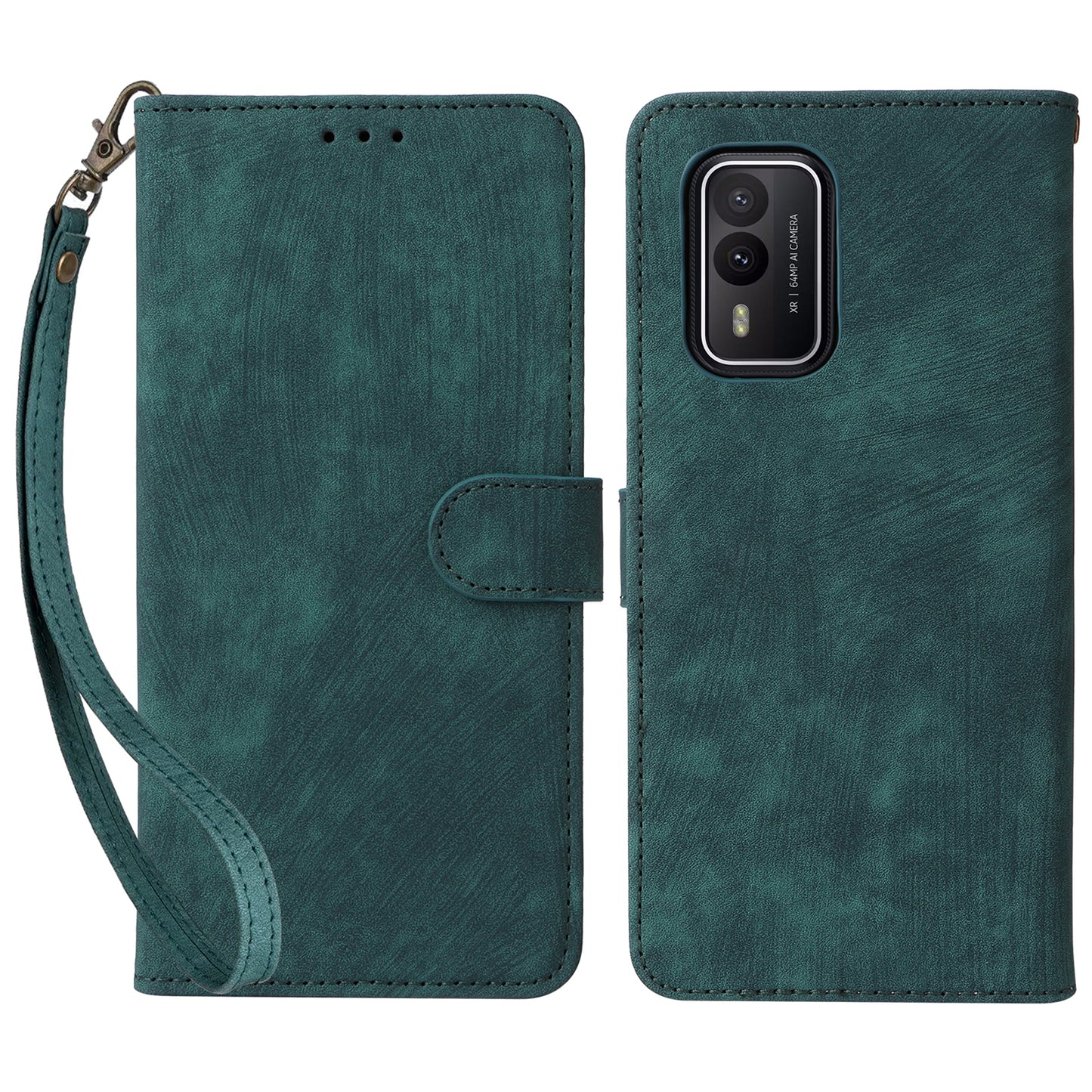 Uniqkart for Nokia XR21 RFID Blocking Phone Cover Wallet Stand Shell Shockproof Leather Case - Green