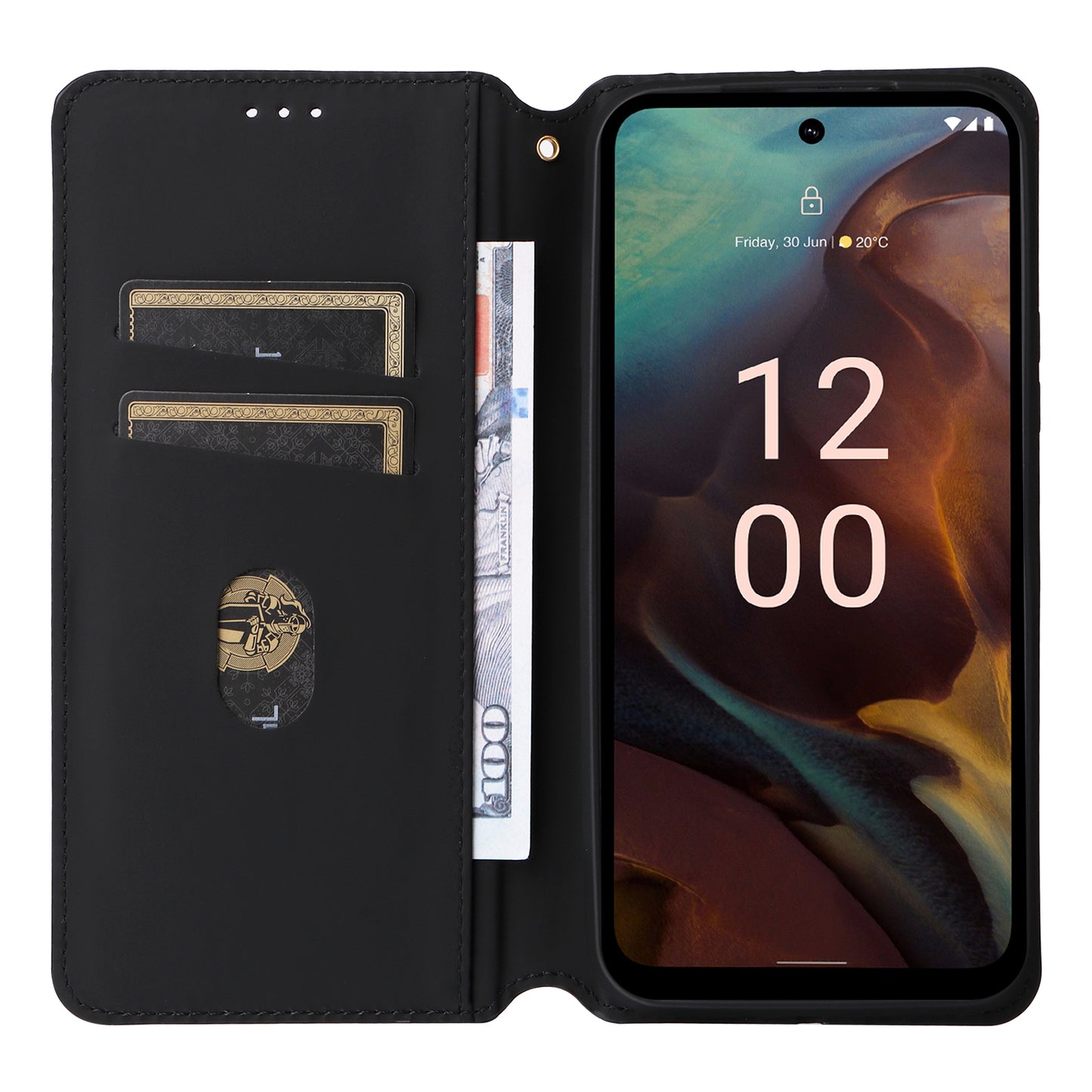 Rhombus Imprinted Shell for Nokia XR21 Bump Proof Phone Cover Stand PU Leather Case - Black