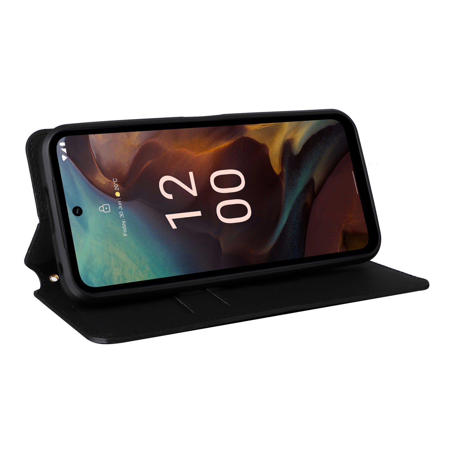 Rhombus Imprinted Shell for Nokia XR21 Bump Proof Phone Cover Stand PU Leather Case - Black