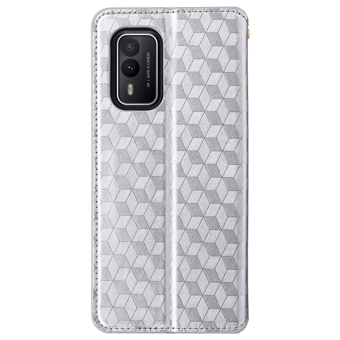 Rhombus Imprinted Shell for Nokia XR21 Bump Proof Phone Cover Stand PU Leather Case - Silver