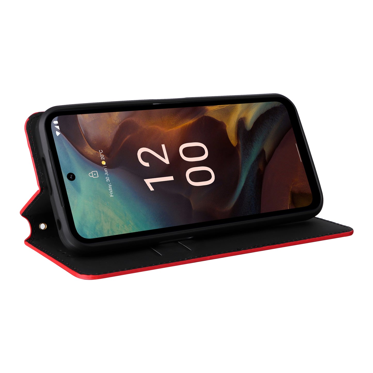 Rhombus Imprinted Shell for Nokia XR21 Bump Proof Phone Cover Stand PU Leather Case - Red