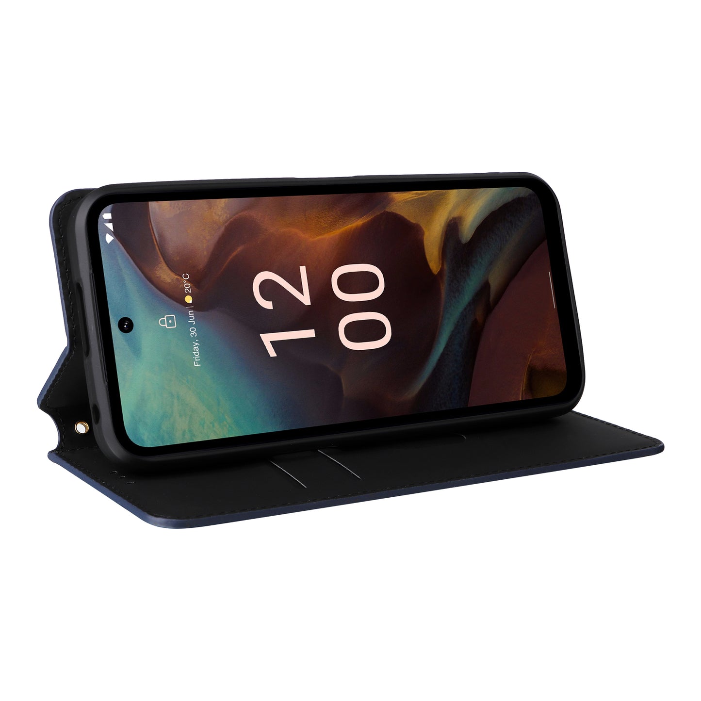 Rhombus Imprinted Shell for Nokia XR21 Bump Proof Phone Cover Stand PU Leather Case - Blue