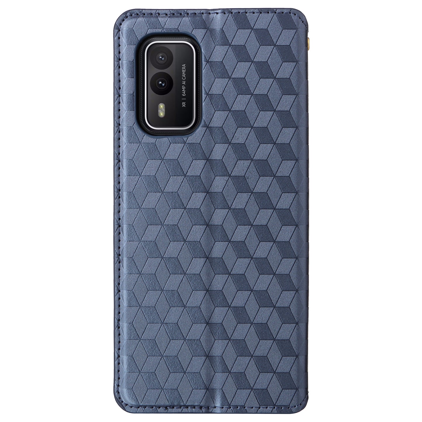 Rhombus Imprinted Shell for Nokia XR21 Bump Proof Phone Cover Stand PU Leather Case - Blue