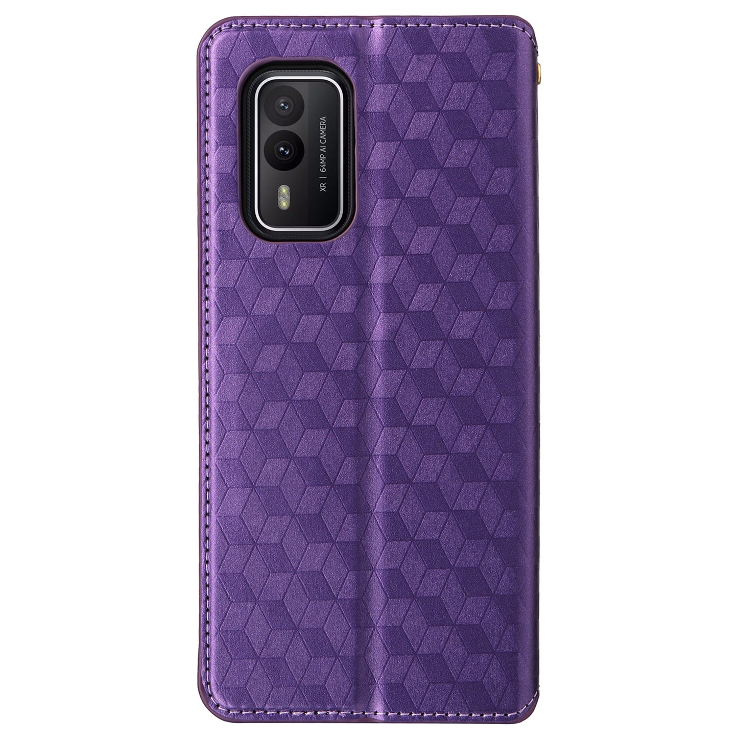 Rhombus Imprinted Shell for Nokia XR21 Bump Proof Phone Cover Stand PU Leather Case - Purple