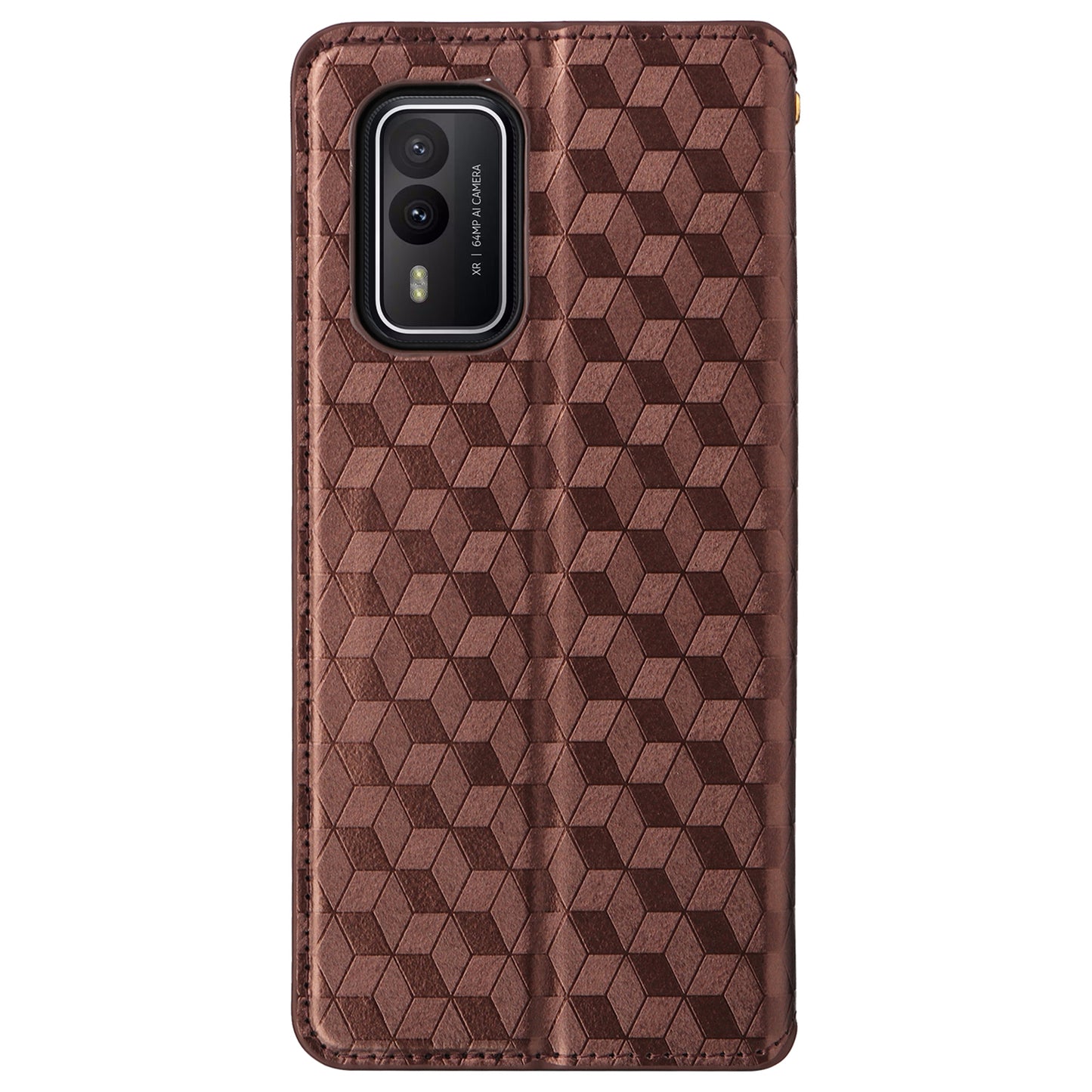 Rhombus Imprinted Shell for Nokia XR21 Bump Proof Phone Cover Stand PU Leather Case - Brown