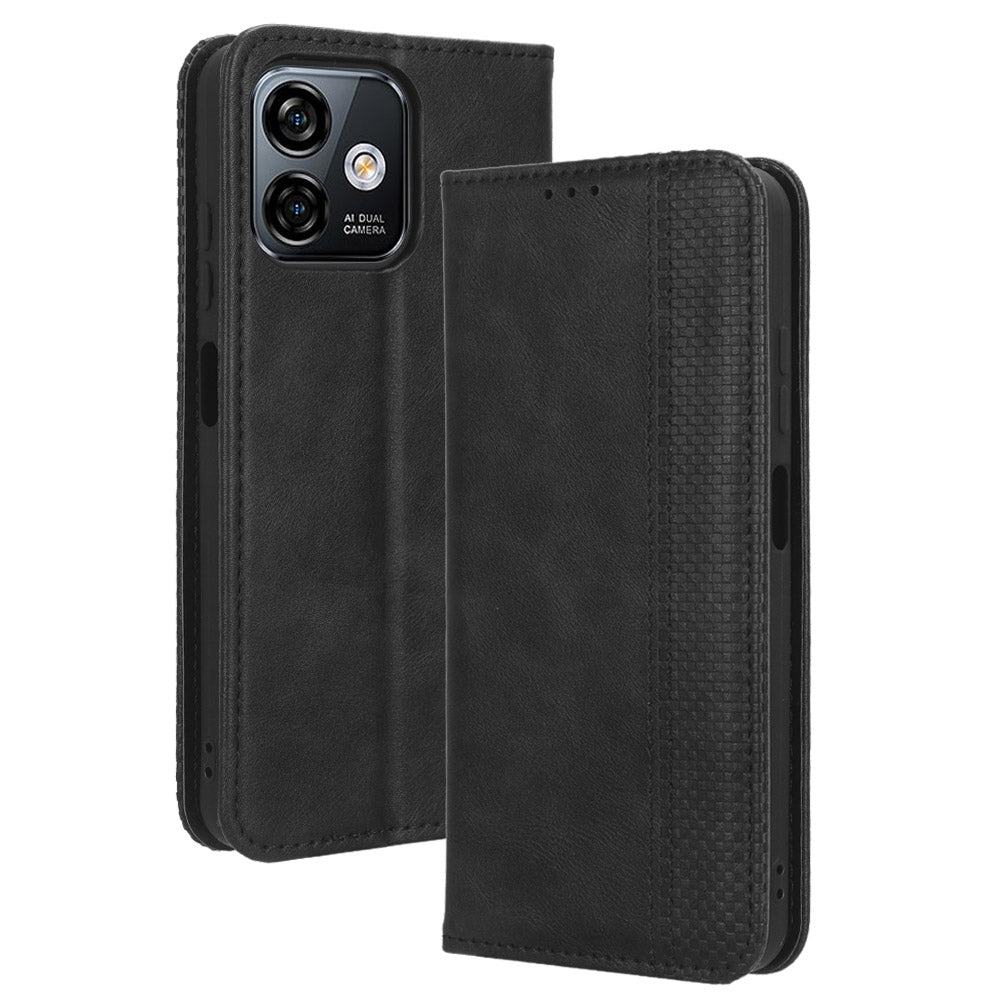 Retro Phone Case for Ulefone Note 16 Pro , PU Leather + TPU Phone Cover with Stand Wallet - Black