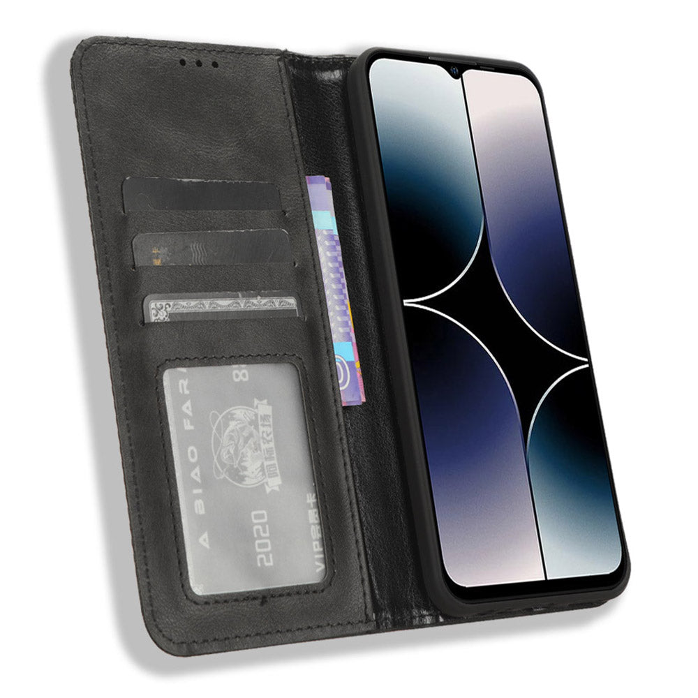 Retro Phone Case for Ulefone Note 16 Pro , PU Leather + TPU Phone Cover with Stand Wallet - Black