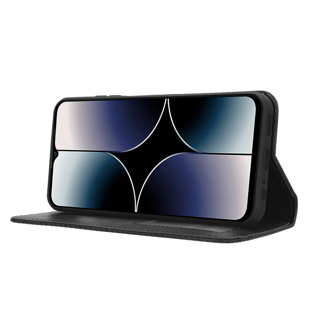 Retro Phone Case for Ulefone Note 16 Pro , PU Leather + TPU Phone Cover with Stand Wallet - Black