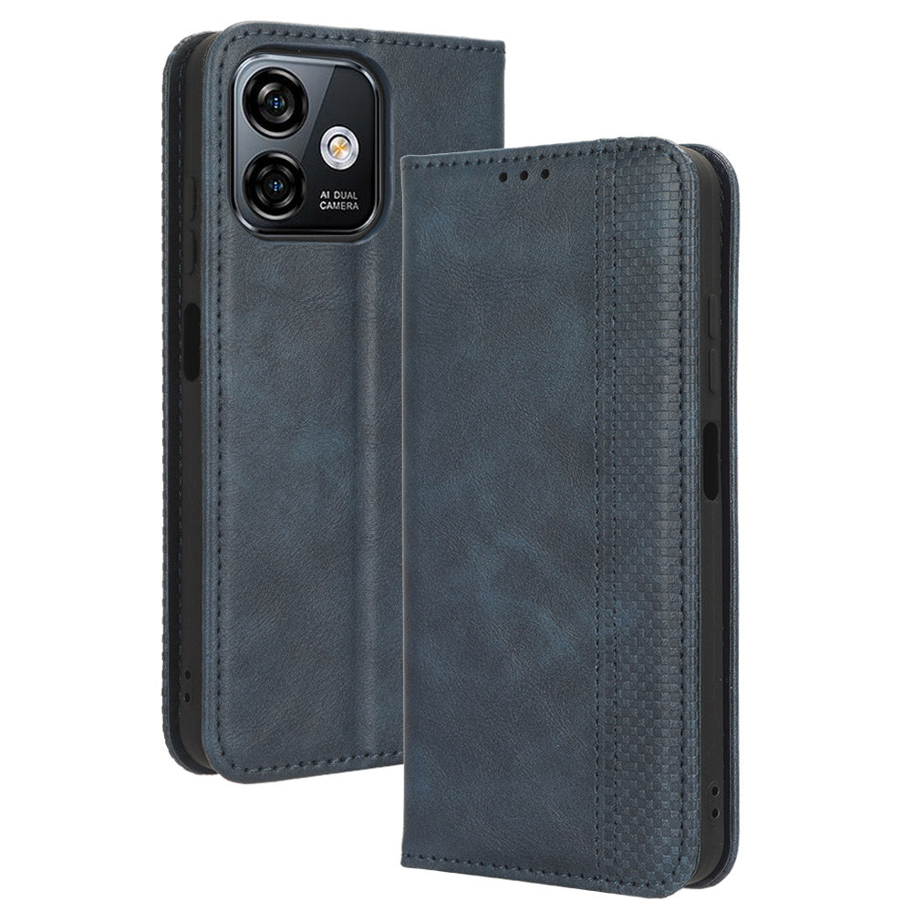 Retro Phone Case for Ulefone Note 16 Pro , PU Leather + TPU Phone Cover with Stand Wallet - Blue