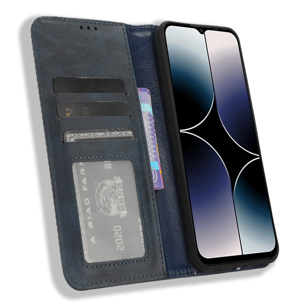 Retro Phone Case for Ulefone Note 16 Pro , PU Leather + TPU Phone Cover with Stand Wallet - Blue