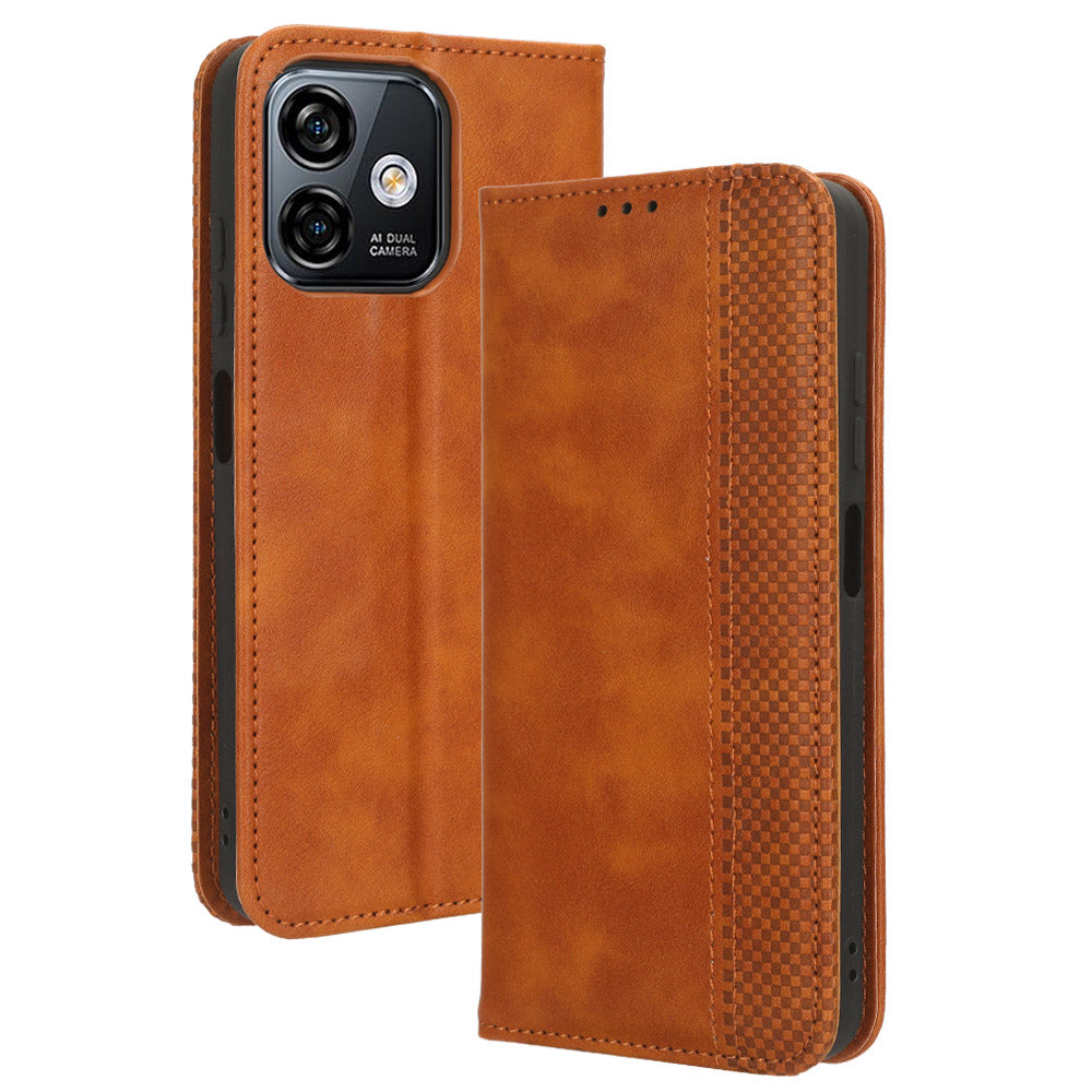 Retro Phone Case for Ulefone Note 16 Pro , PU Leather + TPU Phone Cover with Stand Wallet - Brown
