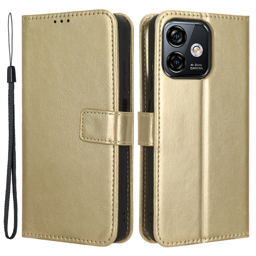 Uniqkart for Ulefone Note 16 Pro Folio Flip Phone Case Crazy Horse Texture PU Leather Stand Wallet Cover - Gold