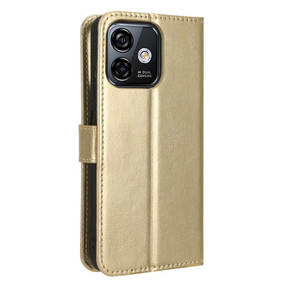 Uniqkart for Ulefone Note 16 Pro Folio Flip Phone Case Crazy Horse Texture PU Leather Stand Wallet Cover - Gold
