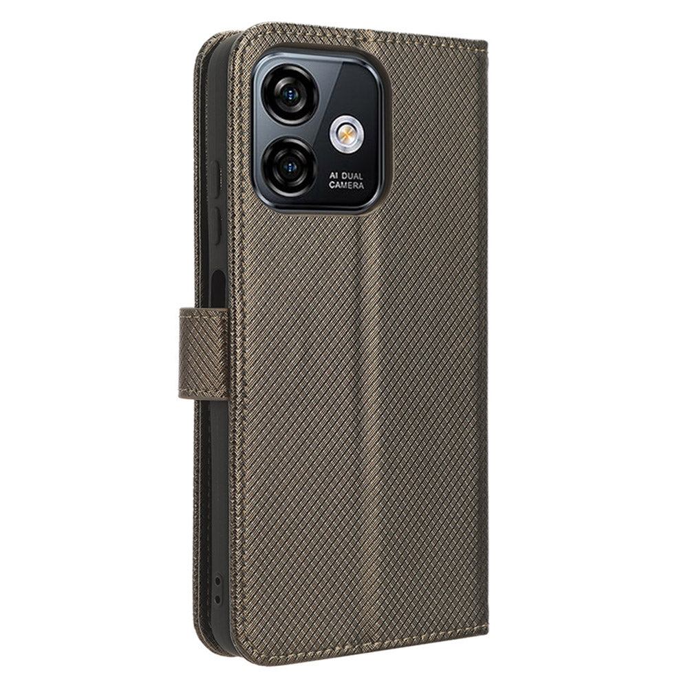Uniqkart for Ulefone Note 16 Pro PU Leather Wallet Phone Case Stand Cover Diamond Texture Shell - Brown