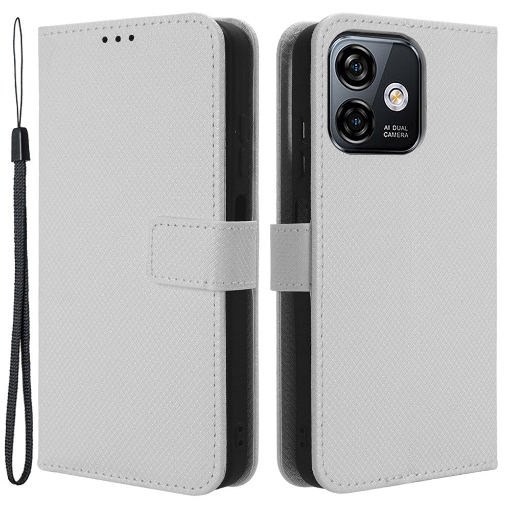 Uniqkart for Ulefone Note 16 Pro PU Leather Wallet Phone Case Stand Cover Diamond Texture Shell - White