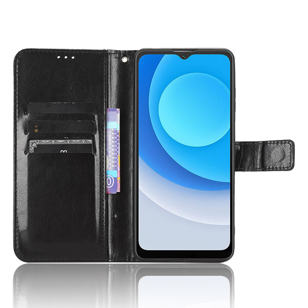 Uniqkart for Blackview Oscal C30 / C30 Pro Foldable Stand Phone Case Crazy Horse Texture PU Leather Wallet Cover - Black