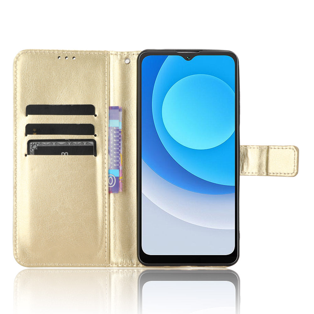 Uniqkart for Blackview Oscal C30 / C30 Pro Foldable Stand Phone Case Crazy Horse Texture PU Leather Wallet Cover - Gold